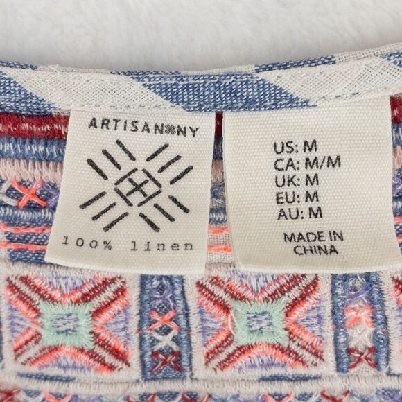 Artisan NY Tank Top Womens Medium 100% Linen Embroidered Striped Breathable - Picture 4 of 10